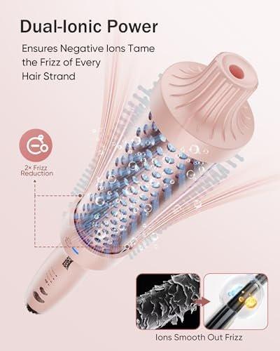 Thermal Brush für Haarvolumen Boost, Upgrade Heiz-Rundbürste mit 2× negativen Ionen für weniger Frizz, 1,5 Zoll Dual Voltage Lockenbürste mit 360° Luftstrom-Heizung (nicht zum Haartrocknen) - Rosa