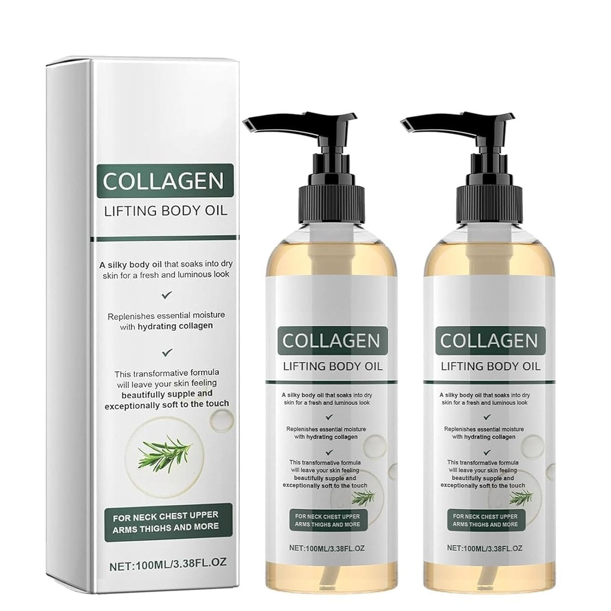 Nuckhuce Collagen Lifting Body Oil nach dem Duschen, 2er-Pack Hydrating Collagen Oil, feuchtigkeitsspendende Anti-Aging-Seidenkörperöle für Frauen & Männer, glättend & Anti-Falten, leichtgewichtig nicht fettend, 6,76 fl.oz