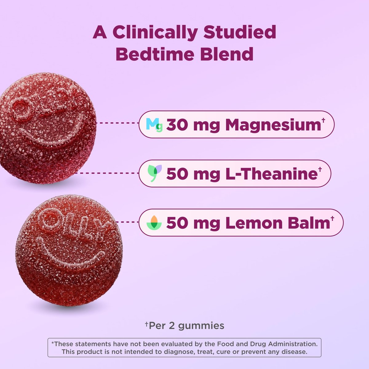 OLLY Kids Melatonin Freies Schlafgummi – Magnesium, L-Theanin, Zitronenmelisse, Cloudberry-Pfirsich-Geschmack, 25-Tage-Vorrat (50 Stück)
