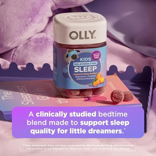 OLLY Kids Melatonin Freies Schlafgummi – Magnesium, L-Theanin, Zitronenmelisse, Cloudberry-Pfirsich-Geschmack, 25-Tage-Vorrat (50 Stück)