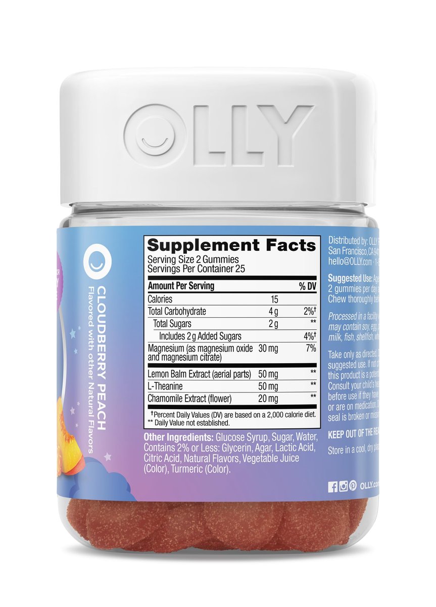 OLLY Kids Melatonin Freies Schlafgummi – Magnesium, L-Theanin, Zitronenmelisse, Cloudberry-Pfirsich-Geschmack, 25-Tage-Vorrat (50 Stück)