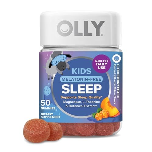 OLLY Kids Melatonin Freies Schlafgummi – Magnesium, L-Theanin, Zitronenmelisse, Cloudberry-Pfirsich-Geschmack, 25-Tage-Vorrat (50 Stück)