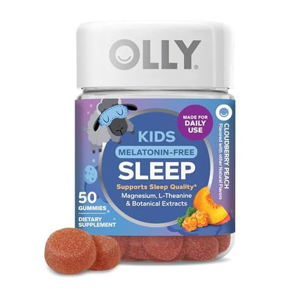 OLLY Kids Melatonin Freies Schlafgummi – Magnesium, L-Theanin, Zitronenmelisse, Cloudberry-Pfirsich-Geschmack, 25-Tage-Vorrat (50 Stück)