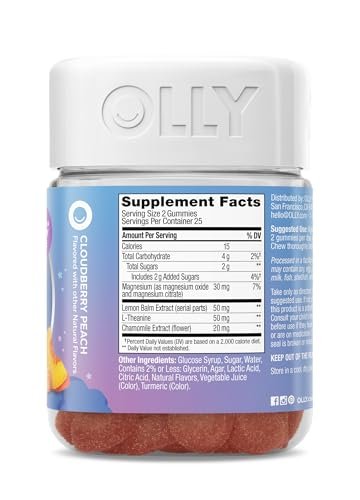 OLLY Kids Melatonin Freies Schlafgummi – Magnesium, L-Theanin, Zitronenmelisse, Cloudberry-Pfirsich-Geschmack, 25-Tage-Vorrat (50 Stück)