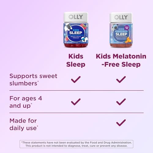 OLLY Kids Melatonin Freies Schlafgummi – Magnesium, L-Theanin, Zitronenmelisse, Cloudberry-Pfirsich-Geschmack, 25-Tage-Vorrat (50 Stück)
