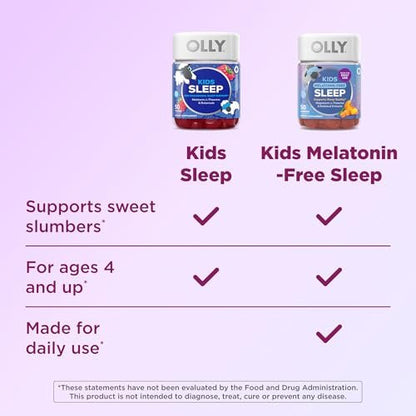 OLLY Kids Melatonin Freies Schlafgummi – Magnesium, L-Theanin, Zitronenmelisse, Cloudberry-Pfirsich-Geschmack, 25-Tage-Vorrat (50 Stück)