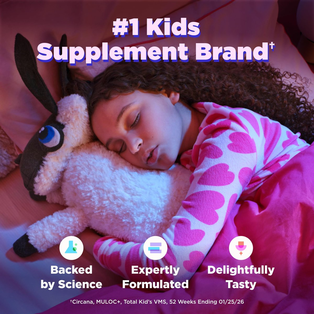 OLLY Kids Melatonin Freies Schlafgummi – Magnesium, L-Theanin, Zitronenmelisse, Cloudberry-Pfirsich-Geschmack, 25-Tage-Vorrat (50 Stück)
