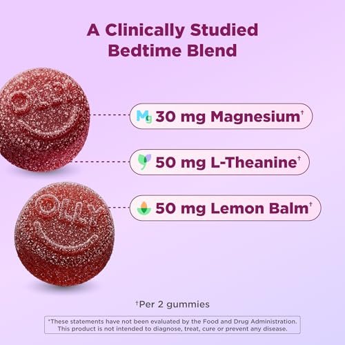 OLLY Kids Melatonin Freies Schlafgummi – Magnesium, L-Theanin, Zitronenmelisse, Cloudberry-Pfirsich-Geschmack, 25-Tage-Vorrat (50 Stück)