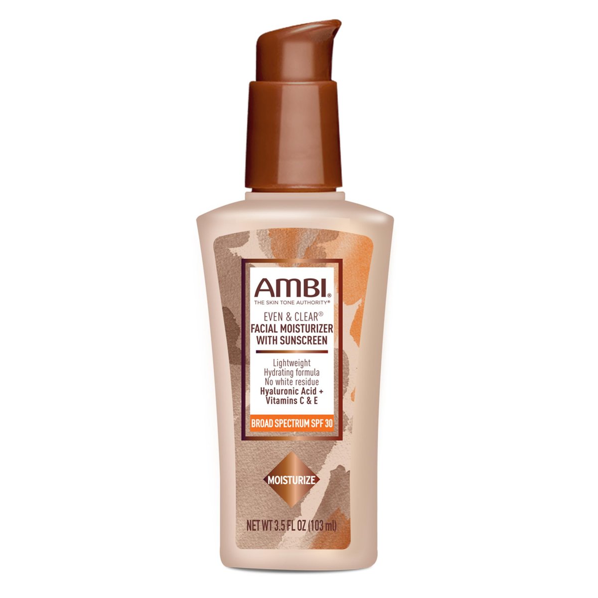 AMBI Even & Clear Gesichtsfeuchtigkeitscreme mit SPF 30 – Tägliche Gesichtslotion für ungleichmäßigen Hautton – Hyaluronsäure, Vitamine C & E – Leichter Sonnenschutz ohne weißen Schimmer – Für alle Hauttypen – 103,5 ml
