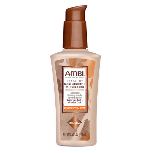 AMBI Even & Clear Gesichtsfeuchtigkeitscreme mit SPF 30 – Tägliche Gesichtslotion für ungleichmäßigen Hautton – Hyaluronsäure, Vitamine C & E – Leichter Sonnenschutz ohne weißen Schimmer – Für alle Hauttypen – 103,5 ml