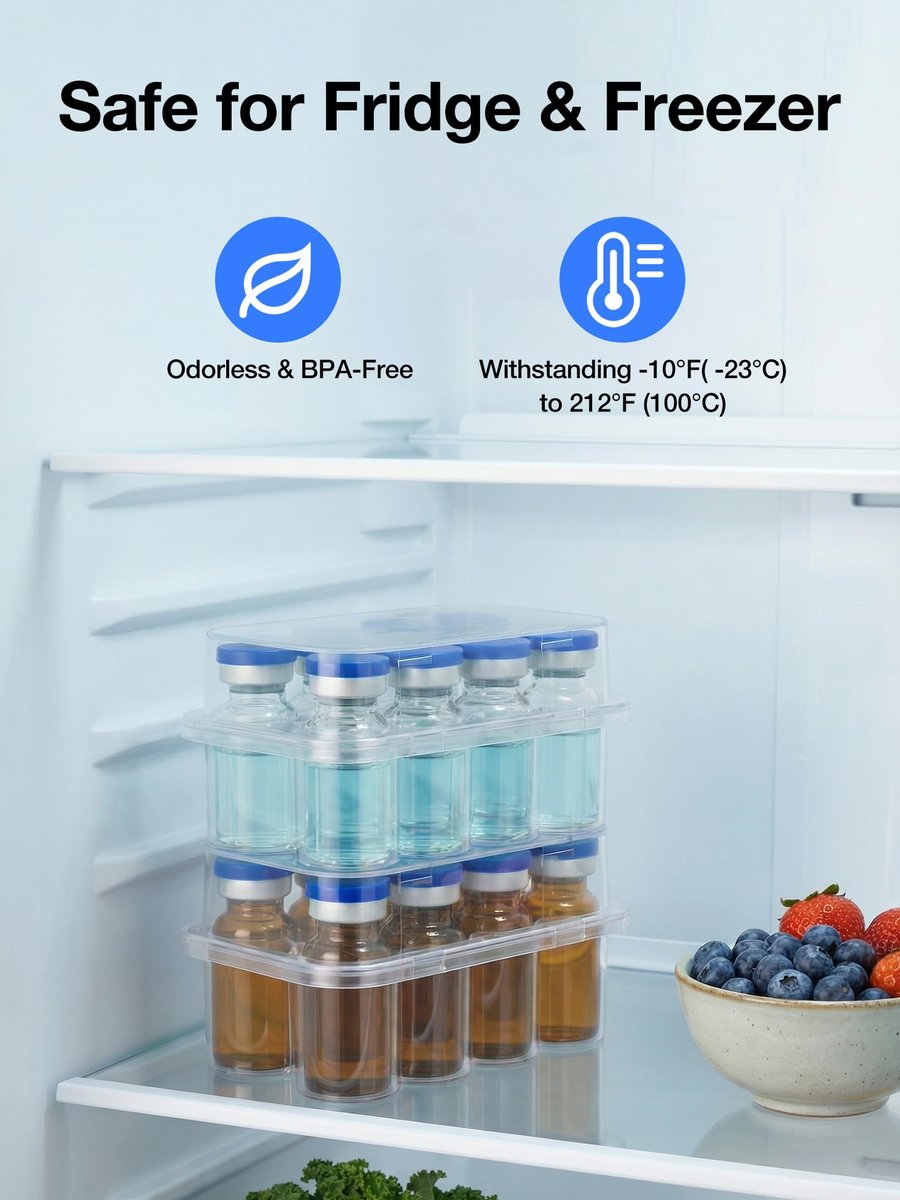 SUNMON 10-Fach Peptid-Aufbewahrungsbox für den Kühlschrank, 3 ml Vial-Aufbewahrung für Insulin, durchsichtig, 1 Stück