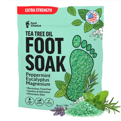 Foot Choice Teebaumöl-Fußbad mit Bittersalz – Für Nagelpflege, Geruchsneutralisierung und Hornhautentfernung – Beruhigt müde, schmerzende Füße und juckende Haut – Hergestellt in den USA, 450 g