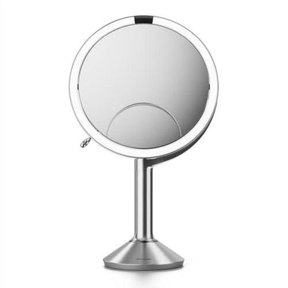 simplehuman Sensor Spiegel Trio – 1X/5X/10X Vergrößerung, wiederaufladbarer LED-Make-up-Spiegel mit Tru-Lux Vollspektrumlicht, verstellbare Helligkeit, gebürsteter Edelstahl