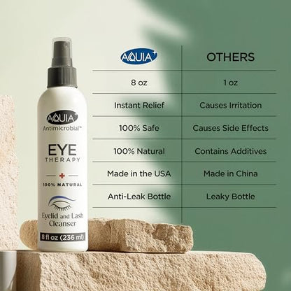 Aquia Augenlid-Reinigungsspray 8oz | Blepharitis Behandlung | Stye Behandlung | Hypochlorige Säure für trockene Augen, Demodex, Chalazion, MGD, Milben | Lid- und Wimpernreiniger