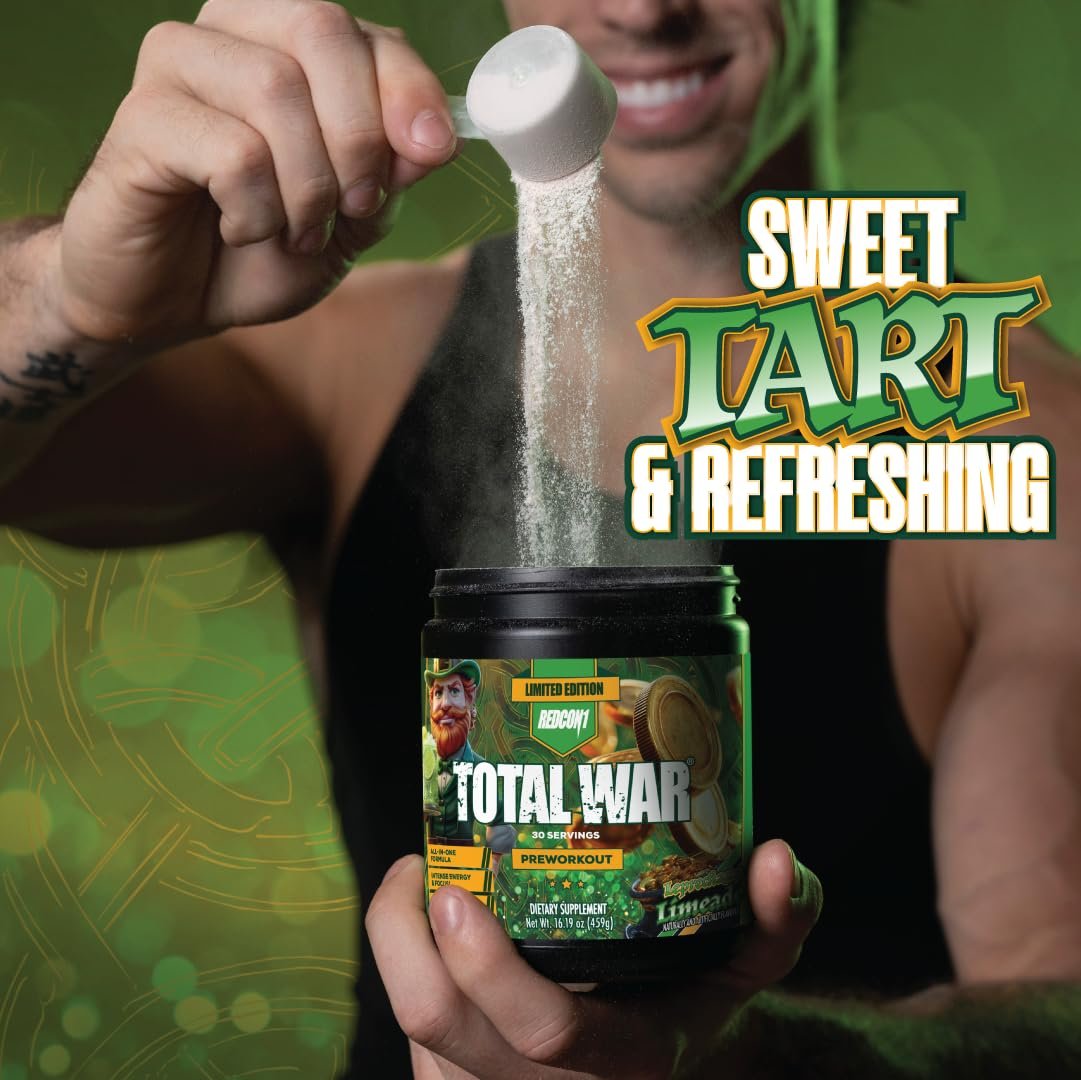 REDCON1 Total War Pre Workout - Leprechaun Limeade, 320 mg Koffein, Beta-Alanin + L-Citrullinmalat, Steigerung von Pump & Fokus (30 Portionen)
