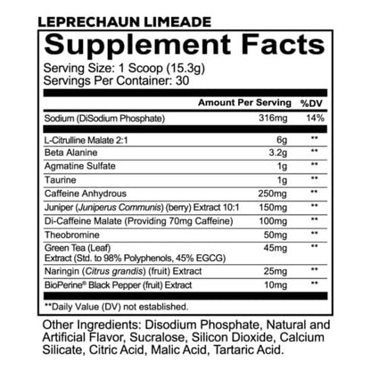 REDCON1 Total War Pre Workout - Leprechaun Limeade, 320 mg Koffein, Beta-Alanin + L-Citrullinmalat, Steigerung von Pump & Fokus (30 Portionen)