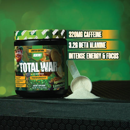 REDCON1 Total War Pre Workout - Leprechaun Limeade, 320 mg Koffein, Beta-Alanin + L-Citrullinmalat, Steigerung von Pump & Fokus (30 Portionen)