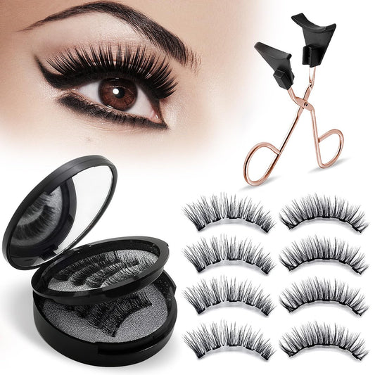No Glue Magnetische Wimpern mit Applikator – 3D wiederverwendbare Wimpern für natürlichen Look im Büro & Alltag – Klebefreies Dual-Magnetic-Wimpern-Set, leicht & windfest