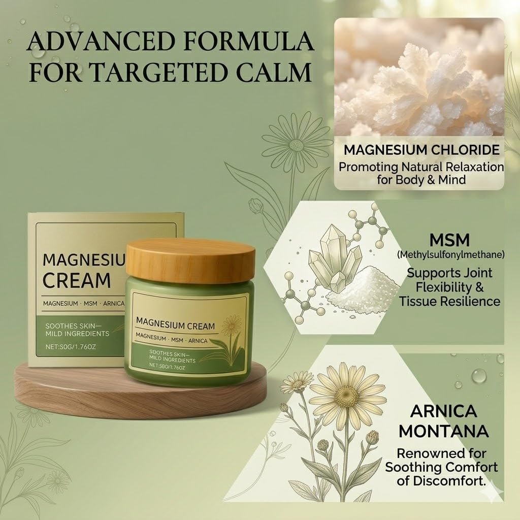 2er-Pack Total Relief Magnesium Creme mit MSM & Arnika – Sanfte Formel für tägliches Wohlbefinden, nicht fettend, für Beine, Schultern & Rücken, milde Inhaltsstoffe zur Beruhigung der Haut