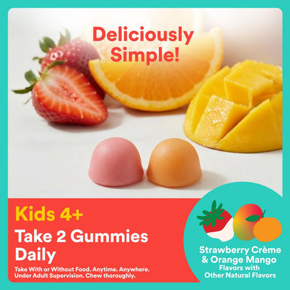 SmartyPants Kids Knochenstärkung 4-in-1 Gummis mit Calcium, Vitamin D3, K2 & Phosphor für wachsende Knochen, Erdbeere Mango, 60 Stück (30-Tage-Vorrat)
