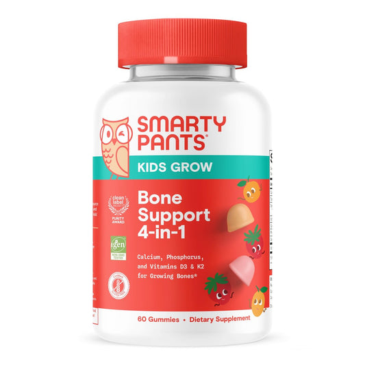 SmartyPants Kids Knochenstärkung 4-in-1 Gummis mit Calcium, Vitamin D3, K2 & Phosphor für wachsende Knochen, Erdbeere Mango, 60 Stück (30-Tage-Vorrat)
