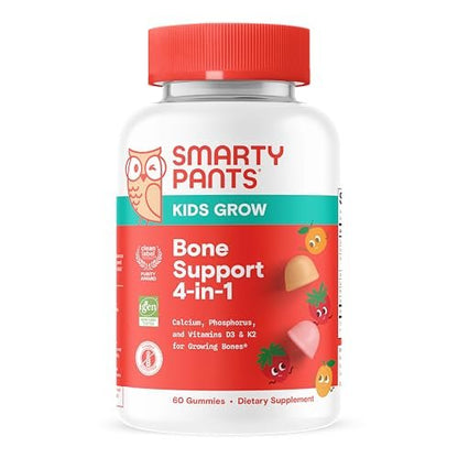 SmartyPants Kids Knochenstärkung 4-in-1 Gummis mit Calcium, Vitamin D3, K2 & Phosphor für wachsende Knochen, Erdbeere Mango, 60 Stück (30-Tage-Vorrat)