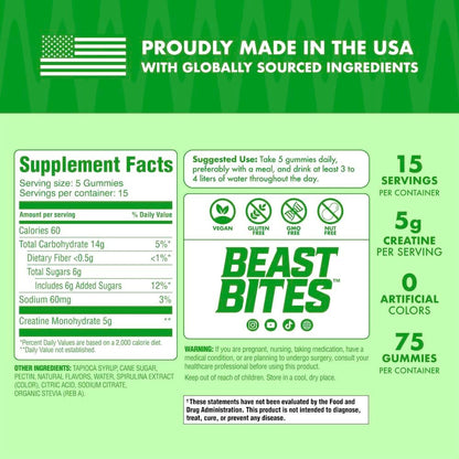 BEAST BITES Kreatin Gummibärchen® – 5 g Kreatin-Monohydrat pro Portion – NSF-zertifiziert für den Sport, Clean Label Project zertifiziert (75 Gummibärchen, saure Wassermelone)