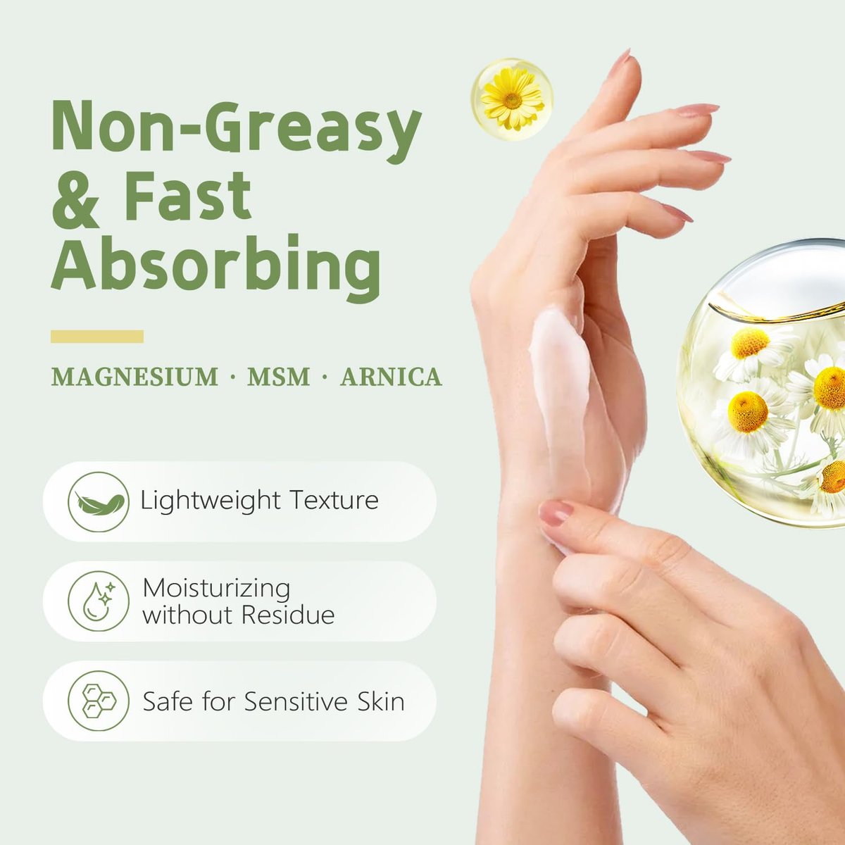 Total ReliefSun Beruhigende Magnesiumcreme mit MSM & Arnika – Nervenberuhigende Körpercreme mit milden Inhaltsstoffen (50g/1,76oz)