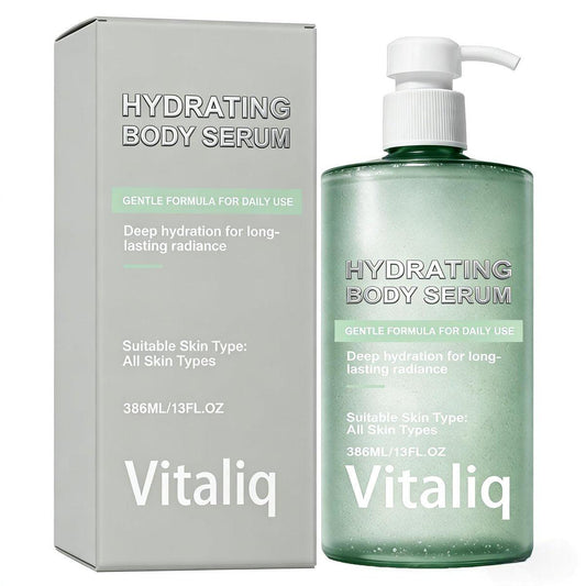 VITALIQ Feuchtigkeitsspendendes Körperserum mit Hyaluronsäure – Leichte Feuchtigkeitspflege für trockene Haut und schlaffe Arme, 390 ml