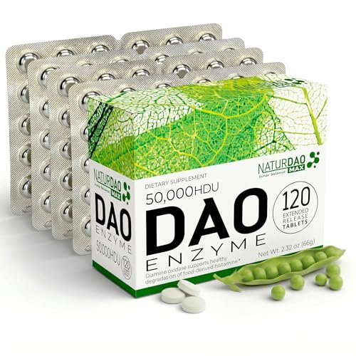 NATURDAO MAX DAO Enzym-Supplement 120 Tabletten, 50.000 HDU pro Tablette, einstellbare Dosierung, verlängerte Freisetzung, Histaminblocker