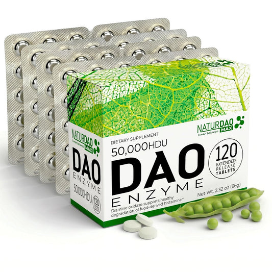 NATURDAO MAX DAO Enzym-Supplement 120 Tabletten, 50.000 HDU pro Tablette, einstellbare Dosierung, verlängerte Freisetzung, Histaminblocker