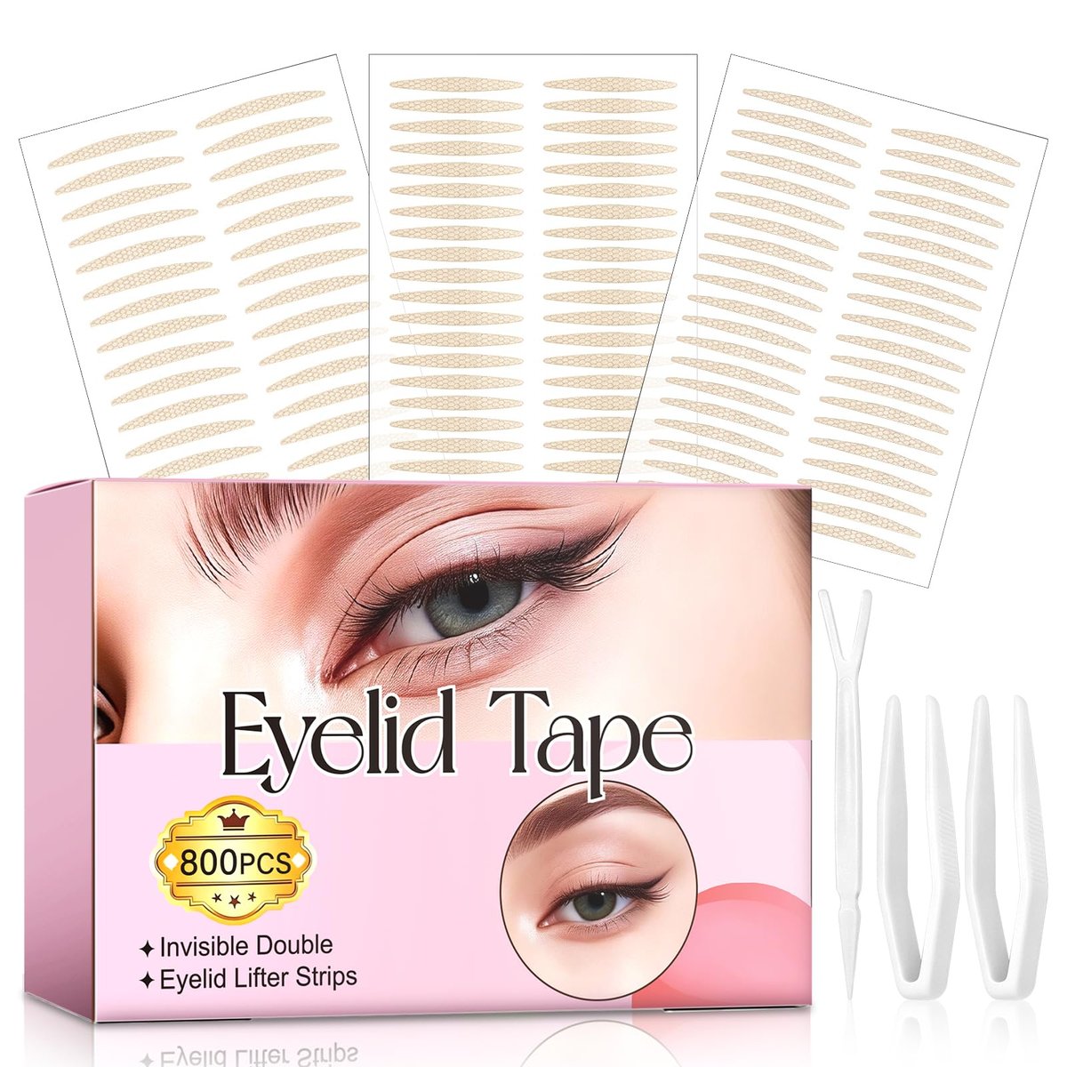 TMANI Doppeldeck-Klebeband für Schlupflider, Unsichtbares wasserfestes Augenlidband für einen natürlichen Look, den ganzen Tag Halt, 500 Stück