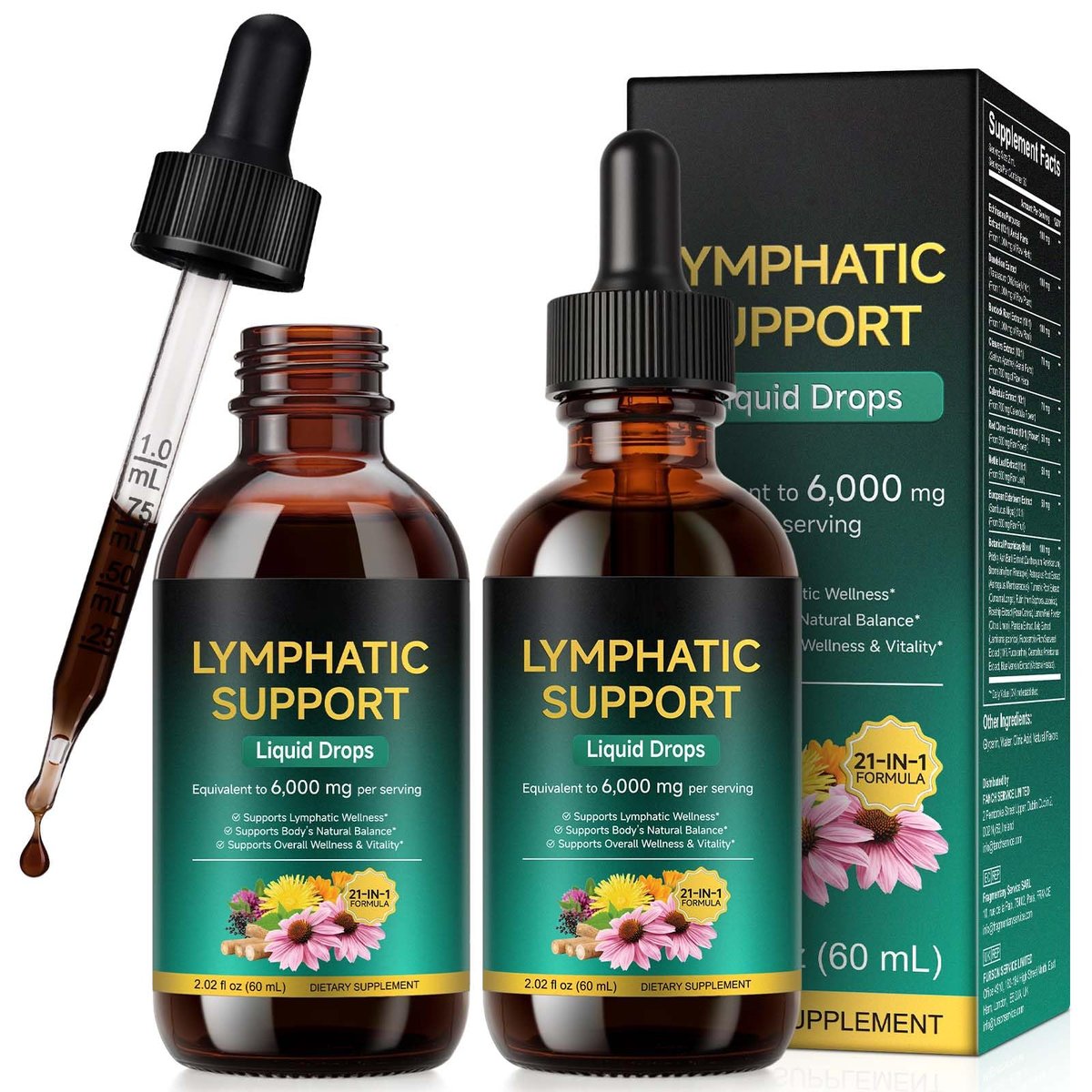 Lymphatische Drainage-Tropfen – Unterstützung mit Echinacea, Löwenzahn, Holunder, Klettenlabkraut, Astragalus, Klette & mehr, 60 ml – Natürliche Lymphreinigung & Immununterstützung