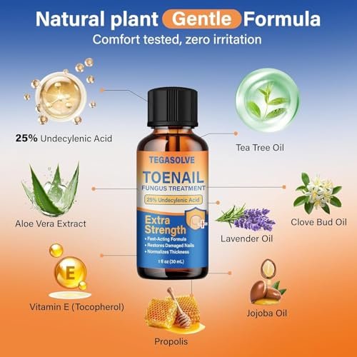 TEGASOLVE Zehennagelpilz Behandlung Extra Stark – 25% Undecylensäure Antimykotikum für dicke, verfärbte Nägel – Podologen empfohlen mit Teebaumöl, Aloe Vera & beruhigenden Botanicals (1 Stück)