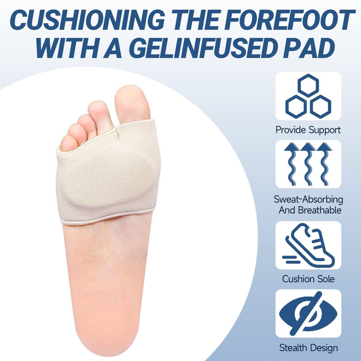 Gel Metatarsal Pads – Fußballen-Stützkissen für Schmerzlinderung, wiederverwendbar, für Damen und Herren (Klein, Beige)