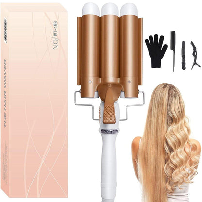 Großer 3-Barrel-Lockenstab, Haarwellenstab mit 3 Zylindern & Kräuselfunktion für Beach Waves, 1,25 Zoll Keramik-Tourmalin-Welleneisen, LCD einstellbar 14 Temperaturen 80-210 °C, 32 mm Haareisen