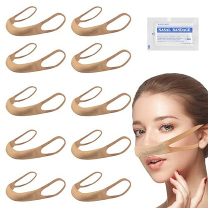 Elastische Nasenbandage, Nasenverbandhalter, einzeln verpackt für die Erholung nach Rhinoplastik & Septumplastik, externer atmungsaktiver Nasenverband mit hoher Saugfähigkeit (10 Stück, Beige)