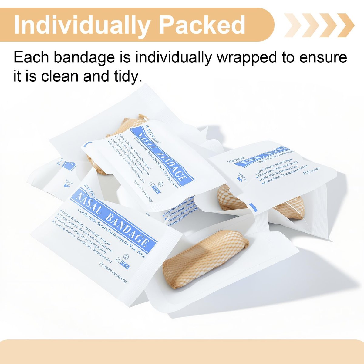 Elastische Nasenbandage, Nasenverbandhalter, einzeln verpackt für die Erholung nach Rhinoplastik & Septumplastik, externer atmungsaktiver Nasenverband mit hoher Saugfähigkeit (10 Stück, Beige)