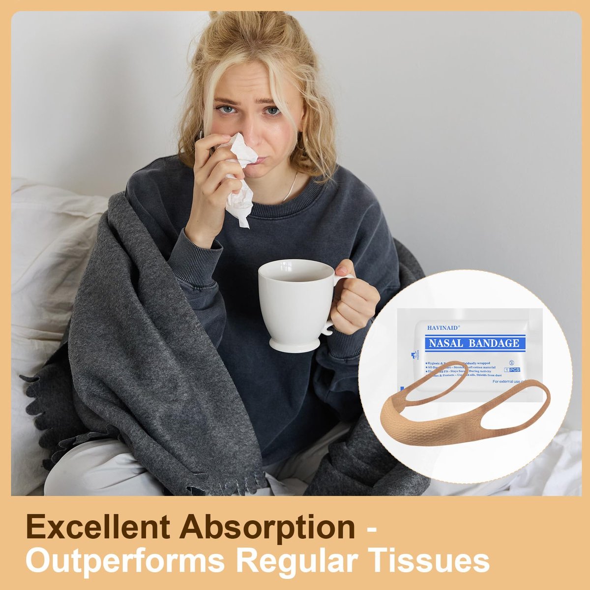 Elastische Nasenbandage, Nasenverbandhalter, einzeln verpackt für die Erholung nach Rhinoplastik & Septumplastik, externer atmungsaktiver Nasenverband mit hoher Saugfähigkeit (10 Stück, Beige)