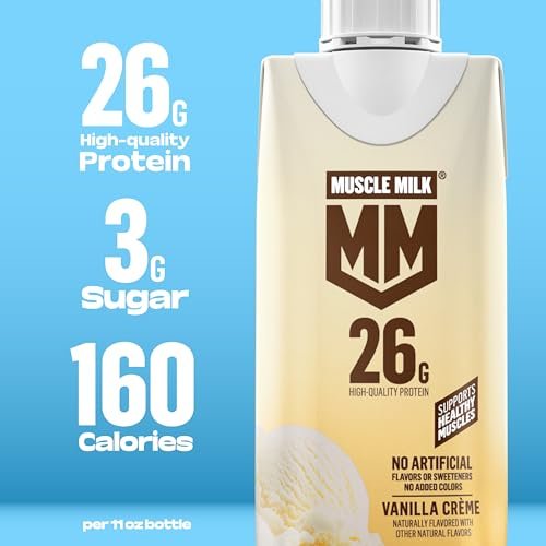 Muscle Milk High Protein Shake Vanille Creme – 12er Pack 11 fl oz, 26g Protein, 3g Zucker, 160 Kalorien, ohne künstliche Aromen und Süßstoffe