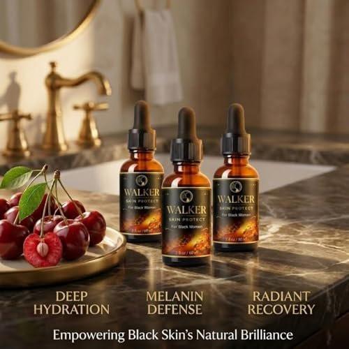 Walker Skin Protect Serum für schwarze Frauen – Natürliches straffendes Gesichtsserum gegen dunkle Augenringe & ungleichmäßigen Teint, leichtes & nicht fettendes Vitalität-Öl
