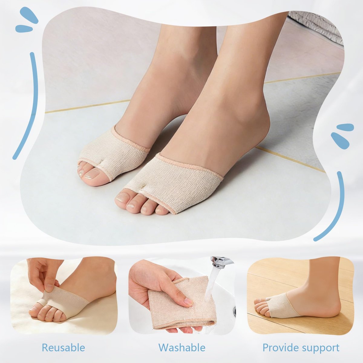 Juailant Metatarsal-Pads für Damen und Herren – 2 Paar Gel-Pads mit Stoffhülle zur Linderung von Fußballenschmerzen, Morton-Neurom, Metatarsalgie, Sesamoiditis (L)