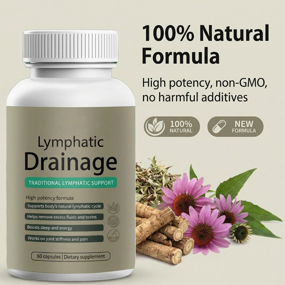 HTKINMI Sculptique Lymphatische Drainage Kapseln – Maximale Potenz mit Löwenzahn- und Klettenextrakt – Unterstützt Reduzierung von Cellulite – 60 Kapseln