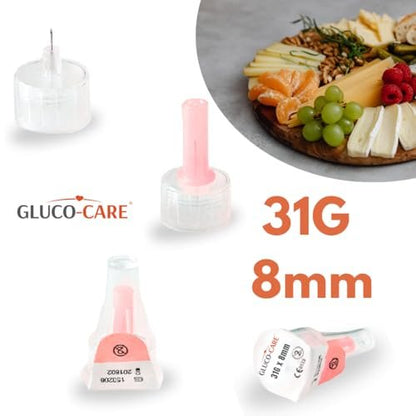 GLUCO-CARE Pen Tips 31G x 8mm (5/16'') – Ultradünne Nadelspitzen, Dünnwand-Kanalstruktur, Universeller Drehanschluss, 100 Stück