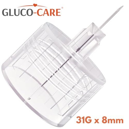 GLUCO-CARE Pen Tips 31G x 8mm (5/16'') – Ultradünne Nadelspitzen, Dünnwand-Kanalstruktur, Universeller Drehanschluss, 100 Stück