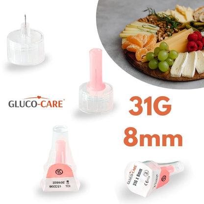 GLUCO-CARE Pen Tips 31G x 8mm (5/16'') – Ultradünne Nadelspitzen, Dünnwand-Kanalstruktur, Universeller Drehanschluss, 100 Stück