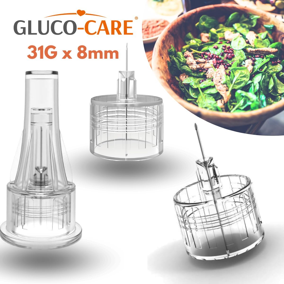 GLUCO-CARE Pen Tips 31G x 8mm (5/16'') – Ultradünne Nadelspitzen, Dünnwand-Kanalstruktur, Universeller Drehanschluss, 100 Stück