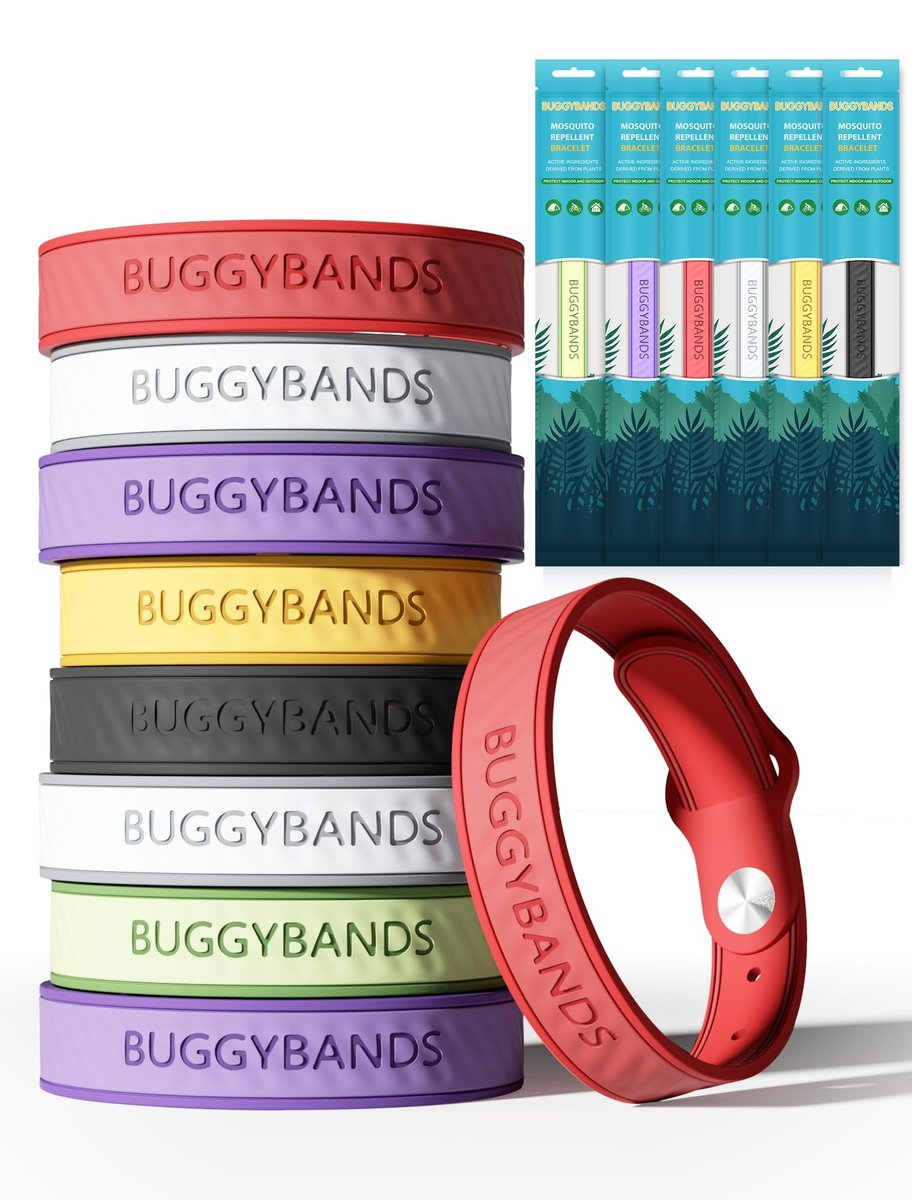 BuggyBands Mücken-Armbänder, 18er-Pack Silikon Mückenschutzbänder ohne DEET, natürlich & wasserdicht für Kinder und Erwachsene, Outdoor-Schutz