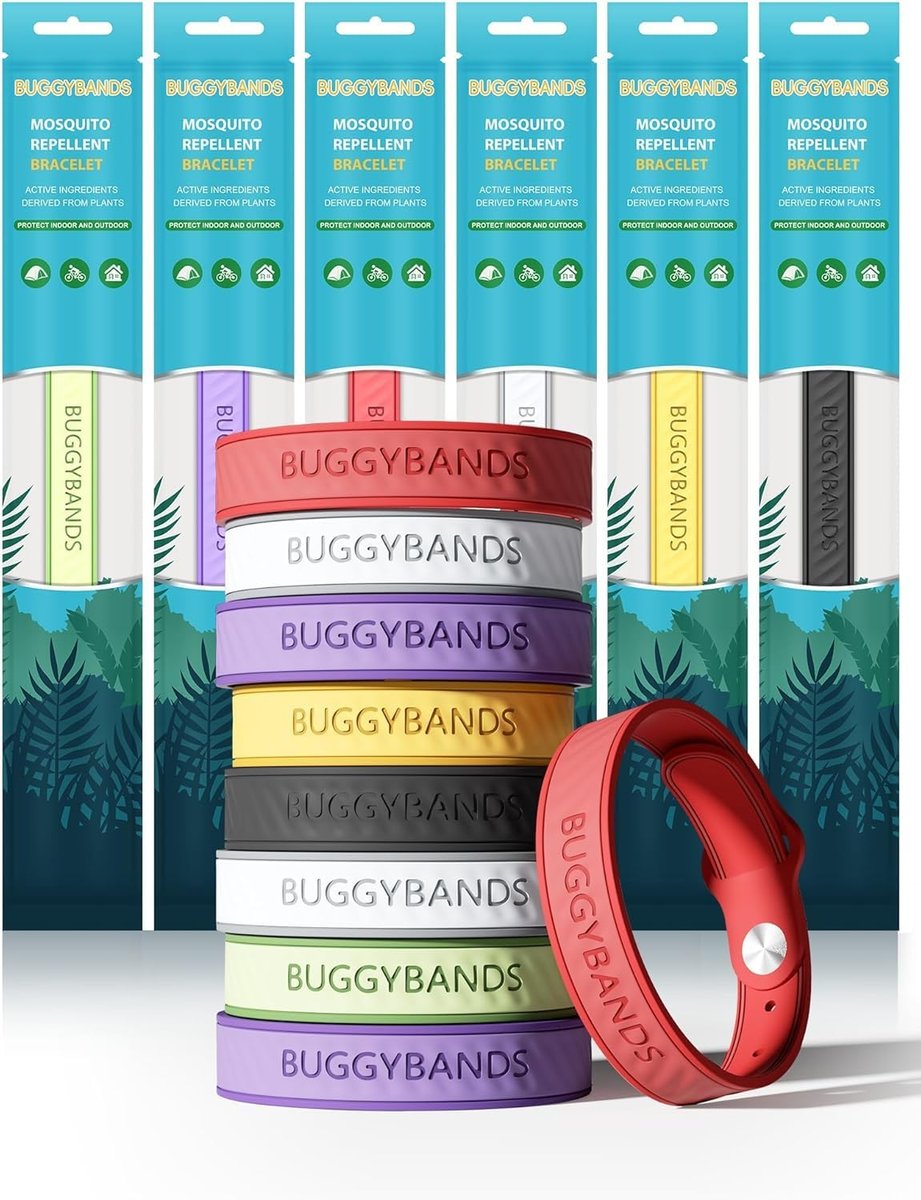 BuggyBands 12er-Pack Mücken-Abwehrarmbänder – Silikon Mücken-Abwehrbänder ohne DEET, natürlich & wasserdicht für Kinder und Erwachsene, Outdoor-Schutz