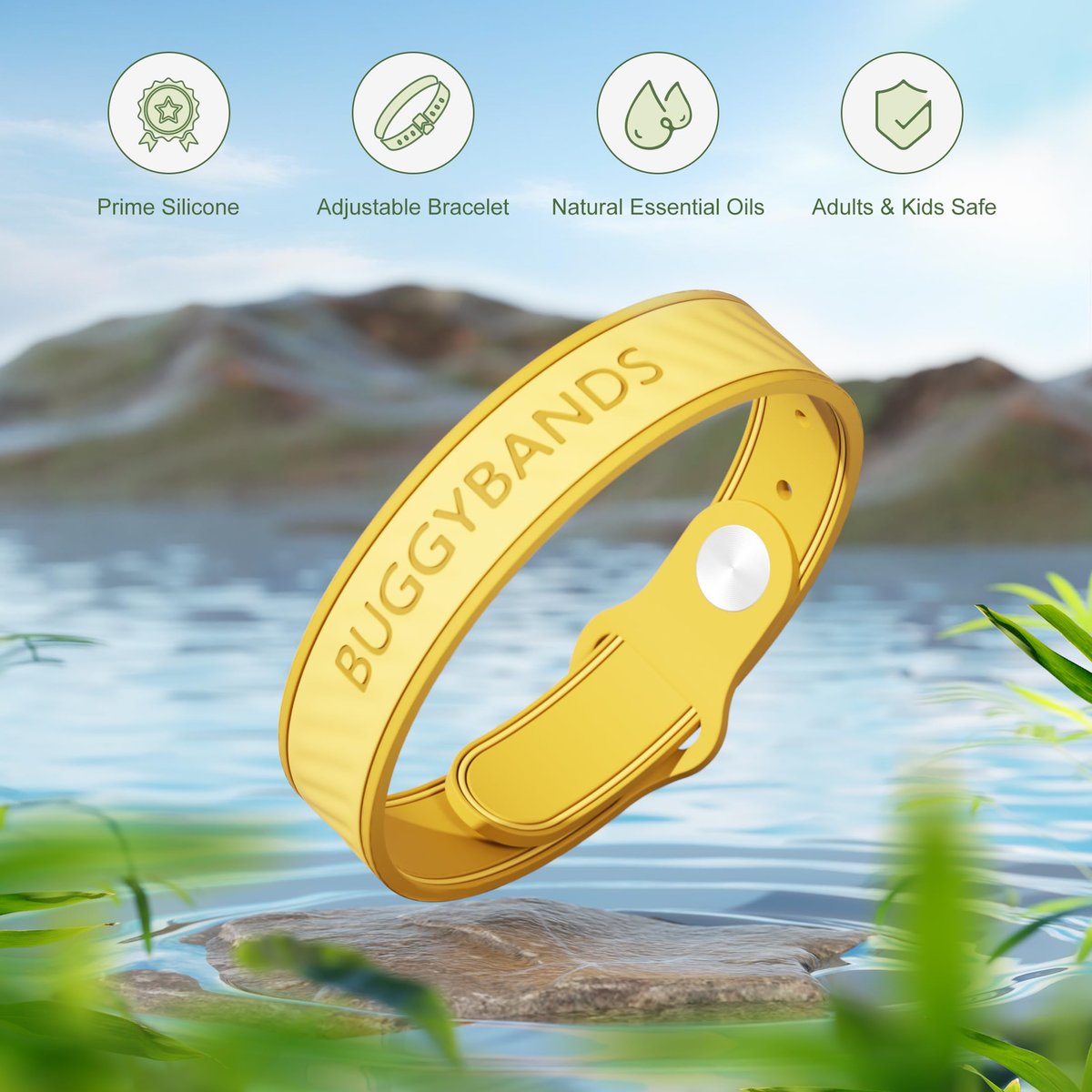 BuggyBands 12er-Pack Mücken-Abwehrarmbänder – Silikon Mücken-Abwehrbänder ohne DEET, natürlich & wasserdicht für Kinder und Erwachsene, Outdoor-Schutz